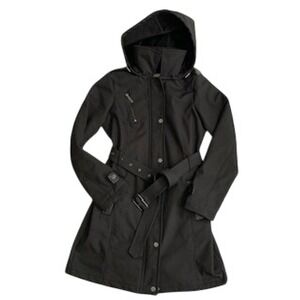 Michael Michael Kors Black Softshell Belted Trench Coat Hooded  Women's Small